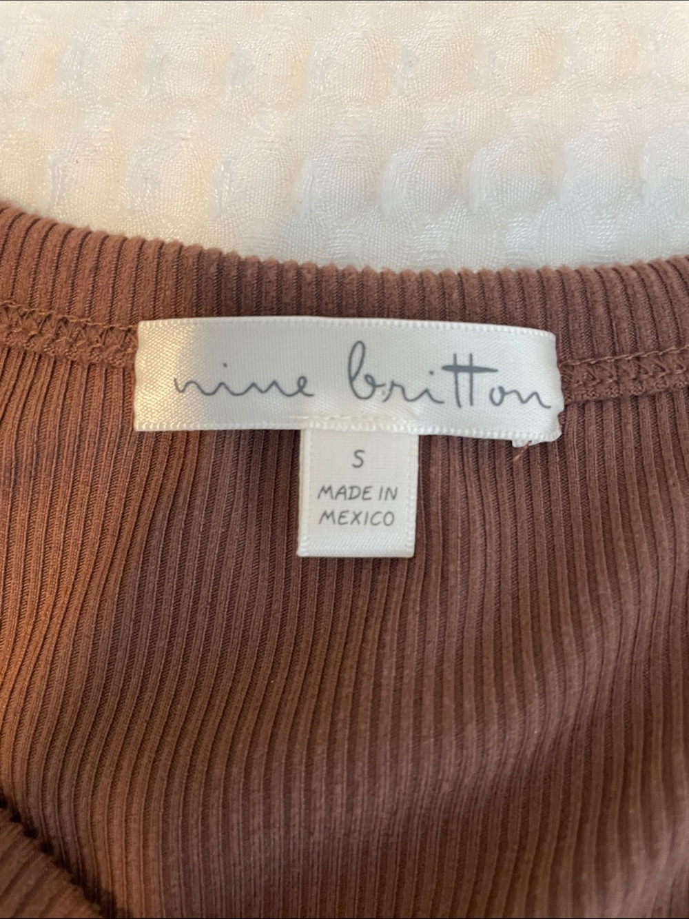 nine britton Brown Ribbed Henley Long Sleeve Top - Picture 2 of 3